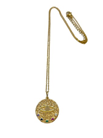 necklace steel chain gold and round element with zirgon